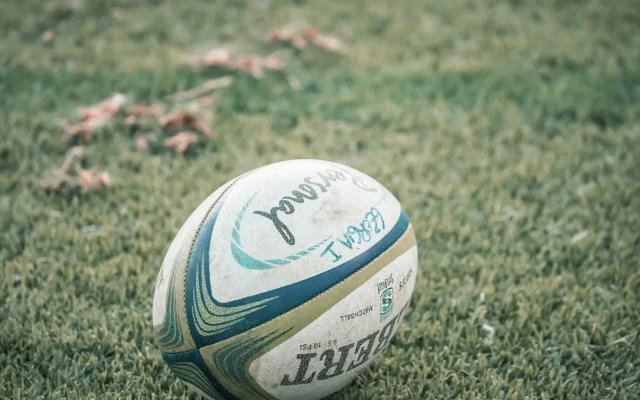 Minge ovală de rugby pe iarbă